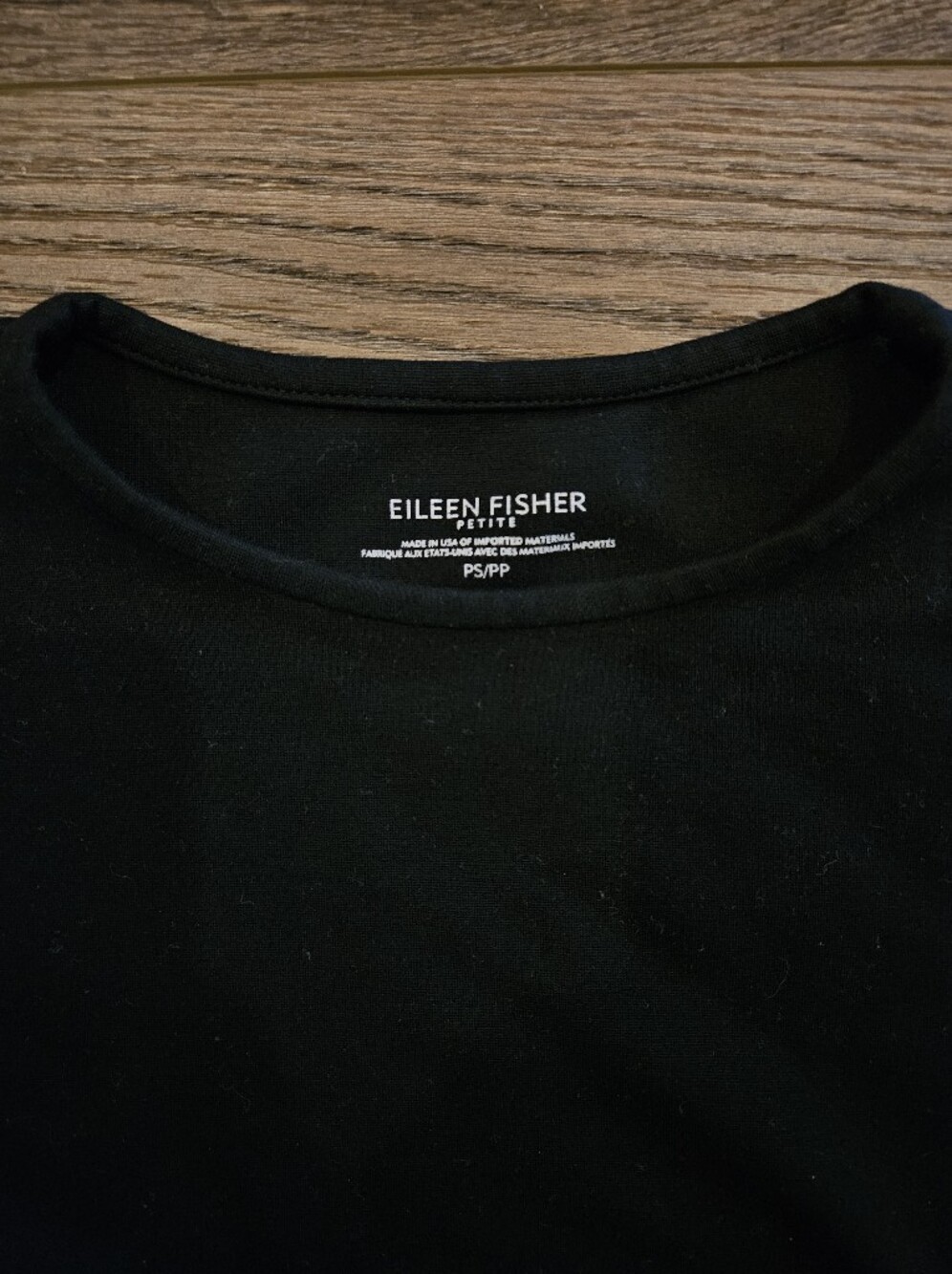 Eileen Fisher Black Crew Neck 3/4 Sleeve Shirt, Size Small Petite - Picture 3 of 5